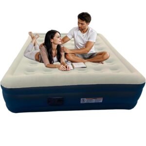 Shop queen air mattress with built in pump & raised pillow | 20" inflatable bed, 1100 lbs capacity, heavy duty pvc for home, camping & guests